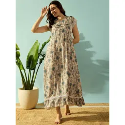 The Kaftan Company Beige Cotton Printed Night Dress-picture-18