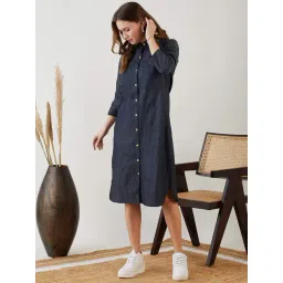 The Kaftan Company Blue Cotton Self Pattern A-Line Dress-picture-11