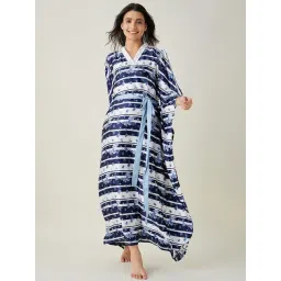 The Kaftan Company Blue Printed Kaftan Nighty-picture-42