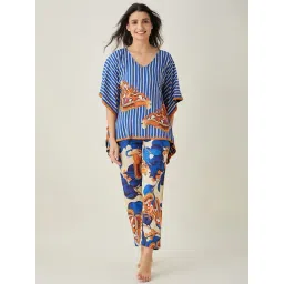 The Kaftan Company Blue Printed Kaftan Top With Pyjamas-picture-31
