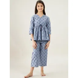 The Kaftan Company Girls Grey & Navy Blue Printed Night suit-picture-47