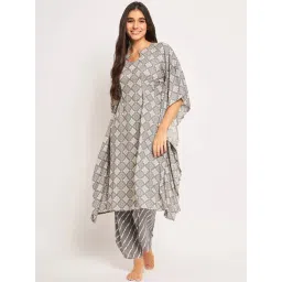 The Kaftan Company Grey Printed Kaftan Pyjamas Set-picture-32