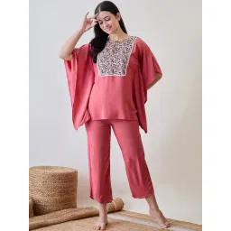 The Kaftan Company Pink Modal Solid Night Dress-picture-41