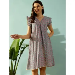 The Kaftan Company Teal Cotton Printed Night Dress-picture-27