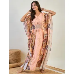 the kaftan company The Kaftan Night Dress Company Peach Printed Kaftan Night Dress-picture-11
