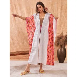The Kaftan Company White Cotton Regular Fit Floral Casual Dress-picture-27