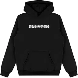 the korhean store Trendy Enhypen Korean Streetwear Regular Fit Cotton Fleece Graphic Printed Black Hoodie for Men & Women-picture-16