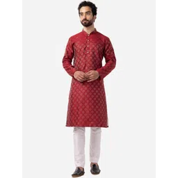 THE KURTA COMPANY Ethnic Motifs Printed Mandarin Collar Cotton Silk Kurta image 1