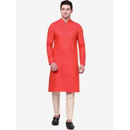 THE KURTA COMPANY Men Mandarin Collar Cotton Straight Kurta-picture-15