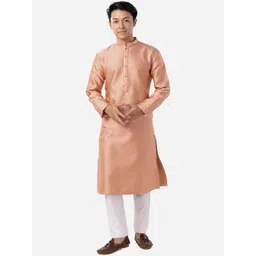 THE KURTA COMPANY Self Design Mandarin Collar Silk Kurta-picture-15