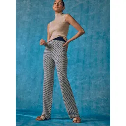The Label Life Blue Cotton Flaired Fit Print Trousers-picture-37