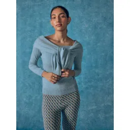 The Label Life Blue Viscose Comfort Fit Geometric Top-picture-48