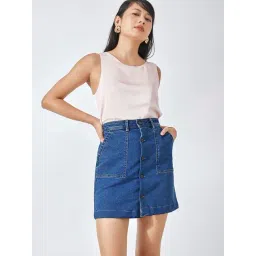 The Label Life Denim Blue Straight Mini Skirt-picture-2