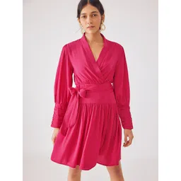 The Label Life Shawl Collar V-Neck Tie-Ups Wrap Dress-image-23