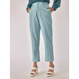 The Label Life Sky Blue Regular Fit High Rise Trousers-picture-31