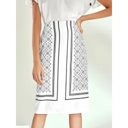 The Label Life White & Black Printed A-Line Midi Skirt-picture-0