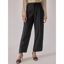 The Label Life Women Flared High-Rise Plain Pleated Parallel Trousers-picture-25