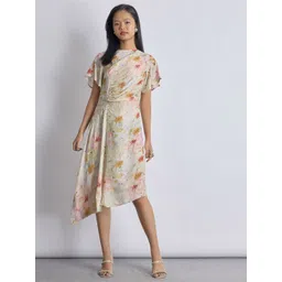 The Label Life Women Floral Printed Flutter Sleeve Ruched Fit & Flare Midi Dress-picture-12