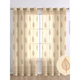 THE LINEN COMPANY Beige & Brown Set of 2 Floral Sheer Window Curtain-picture-18