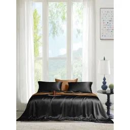 THE LINEN COMPANY Black 300 TC Single Bedsheet with 1 Pillow Covers-picture-29