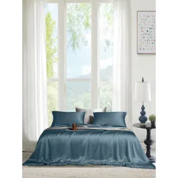 THE LINEN COMPANY Blue 300 TC Single Bedsheet with 1 Pillow Covers-picture-16