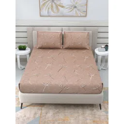 THE LINEN COMPANY Brown & White Floral 300 TC Single Bedsheet with 1 Pillow Covers-picture-11