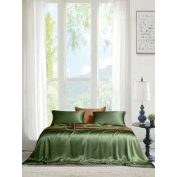 THE LINEN COMPANY Lime Green 300 TC Queen Bedsheet with 2 Pillow Covers-picture-40