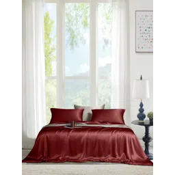 THE LINEN COMPANY Maroon 300 TC King Bedsheet with 2 Pillow Covers-picture-26