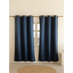 THE LINEN COMPANY Navy Blue Set of 2 Black Out Long Door Curtain-picture-31