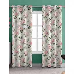 THE LINEN COMPANY White & Green 2 Pieces Pure Cotton Floral Room Darkening Door Curtain-picture-37