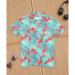 the lion and the fish The Lion & the Fish Viscose Woven Half Sleeves Leaves Printed Shirt - Red-picture-24