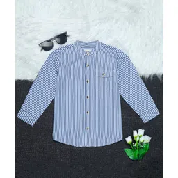 The Lion and the Fish Woven Full Sleeves Striped Shirt - Navy Blue-picture-20