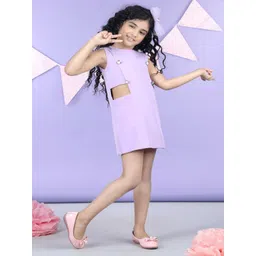 THE LITTLE CELEBS Girls Cut-Outs Crepe Mini Sheath Dress With Ribbon-picture-20