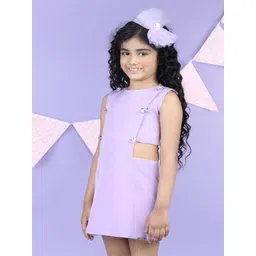THE LITTLE CELEBS Girls Cut-Outs Crepe Mini Sheath Dress With Ribbon image 5