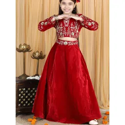 THE LITTLE CELEBS Girls Embellished Beads and Stones Ready to Wear Lehenga &-picture-19