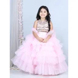 THE LITTLE CELEBS Girls Embellished Beads and Stones Ready to Wear Lehenga & Blouse With Dupatta-picture-11