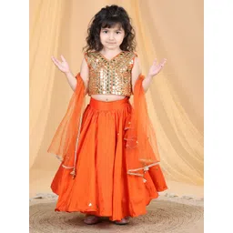 THE LITTLE CELEBS Girls Embellished Ready to Wear Lehenga & Blouse With Dupatta-picture-34