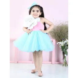 THE LITTLE CELEBS Girls Scuba One Shoulder Fit & Flare Dress-picture-13