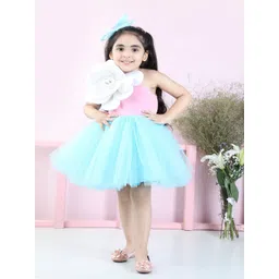 THE LITTLE CELEBS Girls Solid One Shoulder Scuba Knee Length Fit & Flare Dress-picture-14