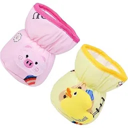THE LITTLE LOOKERS Soft Plush Stretchable Baby Feeding Bottle Cover with Easy to Hold Strap | Cute Animated Overall Print Pack of 2 (Pink & Yellow, Wide Neck 125ml/4oz) Cartoon Print May Very-picture-17