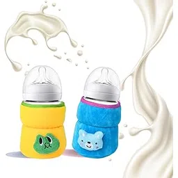 THE LITTLE LOOKERS Bottle Cover for Philips Avent/Wide Neck Feeders Soft Plush Stretchable Baby Feeding Bottle Cover with Easy to Hold Strap (Blue & Yellow, Wide Neck 125ml/4OZ)-picture-30
