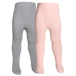 The little lookers Cotton Knit Pack Of 2 Solid Stockings - Grey & Baby Pink-picture-11