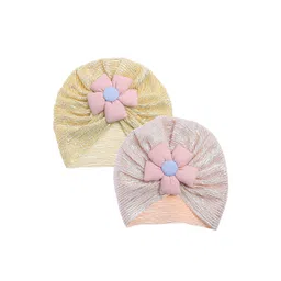 THE LITTLE LOOKERS Kids Pack Of 2 Soft Hosiery Turban Flower Bow Cap-picture-38