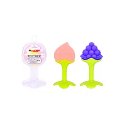 THE LITTLE LOOKERS Pack of 2 Peach & Purple Silicone Fruit Shape BPA Free Teethers-image-1