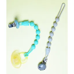 THE LITTLE LOOKERS Silicone Pacifier Clip for Baby Boys and Girls, One Piece Pacifier Clips, Wooden Soother Clips Design, Fits Most Pacifiers and Teething Toys - Blue & Grey-picture-17