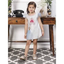 The Lush Affair Girls Conversational Print Flutter Sleeve Satin A-Line Dress-picture-13