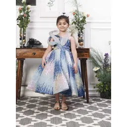 The Lush Affair Girls Embellished Print Belted Halter Neck Net Fit & Flare Dress-picture-35