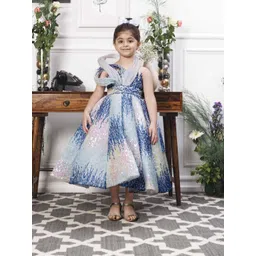 The Lush Affair Girls Embellished Print Belted Net Fit & Flare Dress-picture-21