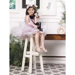 The Lush Affair Girls Embellished Print Bow Net Fit and Flare Dress-picture-11