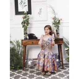 The Lush Affair Girls Floral Embellished Puff Sleeves Net Gown Maxi Dress-picture-33